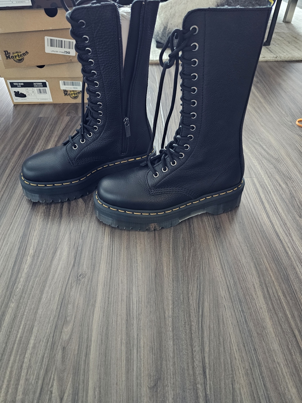 Dr. Martens 1B99 Quad Black Lace-Up Platform Combat Boots - Women's US8